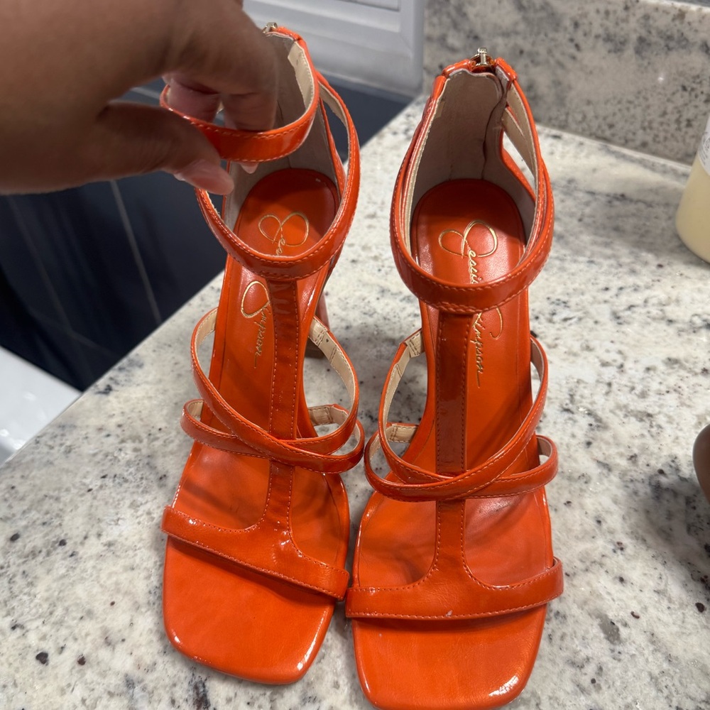 Jessica Simpson Orange Strappy Heels Sz 8